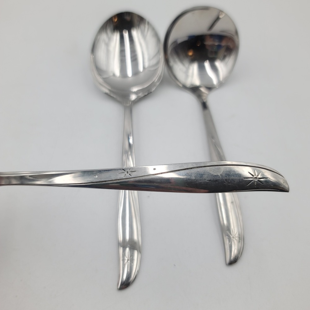 3pc Oneida Community Stainless Twin Star Serving Set Pierced Spoon Ladle MCM